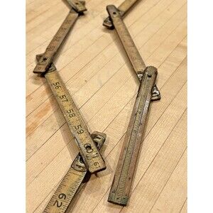 Vintage Folding Wooden Ruler with Brass Hinges and Edging Slide Extension Rule